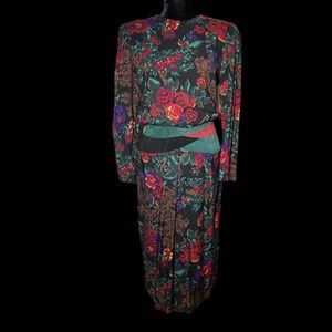 Patty O'Neil - 80's Suede Waist Floral Dress - Size 6